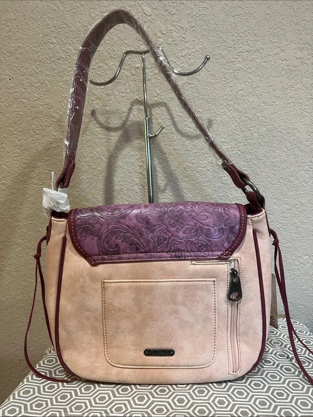 Montana West Studded Two-Tone Pink & Purple Shoulder Bag conceal carry option